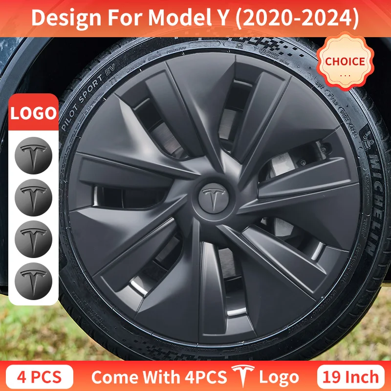 4 יחידות כיסויי גלגלים ג'מיני בכיסוי מלא ל-Tesla Model Y (2020-2024), 19 אינץ' - אביזרי רכב להתקנת כיסויי גלגלים